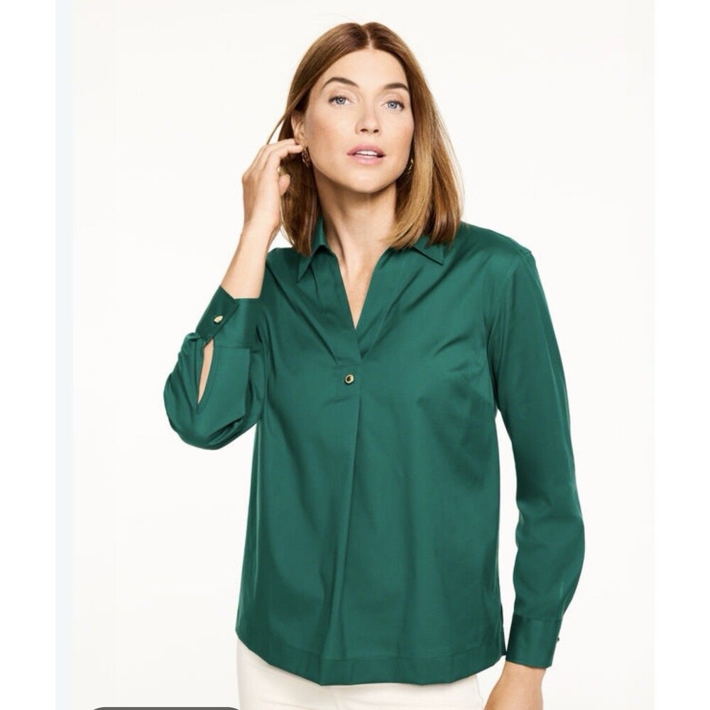 Talbots Blouse Women 2XP Green Excellent Non-Iron Stretch Cotton Popover Top
